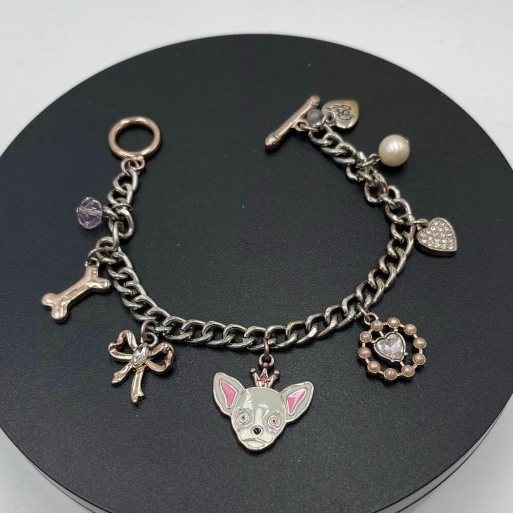 Betsey Johnson Love Me Chihuahua Dog Bone Heart Charm
Bracelet Rare Rose Gold‎